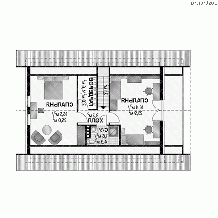 A-263-1K проект одноэтажного коттеджа из кирпича с мансардой размером 12 на 9  - мансарда