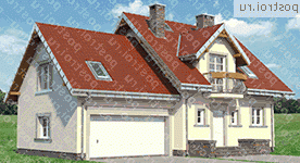 A-264-1K проект одноэтажного дома из кирпича с мансардой и гаражом размером 9 на 15  - вид спереди