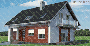 A-294-1P проект одноэтажного дома из пеноблоков с мансардой и гаражом размером 9 на 13 - вид спереди A-294-1P проект одноэтажного дома из пеноблоков с мансардой и гаражом размером 9 на 13 - вид спереди