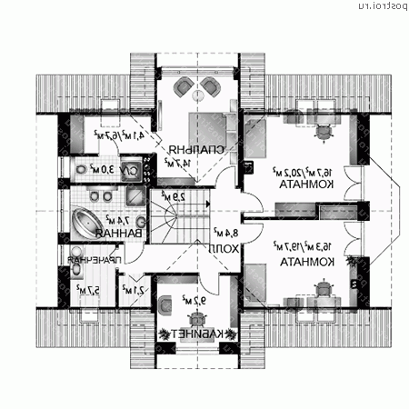 A-299-1K проект одноэтажного дома из кирпича с мансардой и гаражом размером 11 на 14 - мансарда A-299-1K проект одноэтажного дома из кирпича с мансардой и гаражом размером 11 на 14 - мансарда