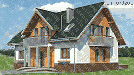 A-319-1P проект одноэтажного дома из пеноблоков с мансардой размером 11 на 13  - вид спереди