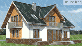 A-319-1P проект одноэтажного дома из пеноблоков с мансардой размером 11 на 13  - вид слева