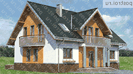 A-319-1P проект одноэтажного дома из пеноблоков с мансардой размером 11 на 13  - вид справа