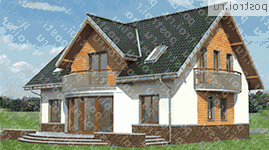 A-319-1P проект одноэтажного дома из пеноблоков с мансардой размером 11 на 13  - вид сзади