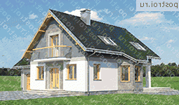 A-328-1P проект одноэтажного дома из пенобетона с мансардой и гаражом размером 11 на 15  - вид слева