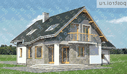 A-328-1P проект одноэтажного дома из пенобетона с мансардой и гаражом размером 11 на 15  - вид сзади