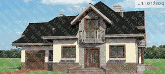 A-348-1P проект одноэтажного дома из пенобетона с мансардой и гаражом размером 12 на 15  - вид спереди