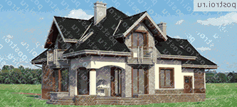 A-348-1P проект одноэтажного дома из пенобетона с мансардой и гаражом размером 12 на 15  - вид слева