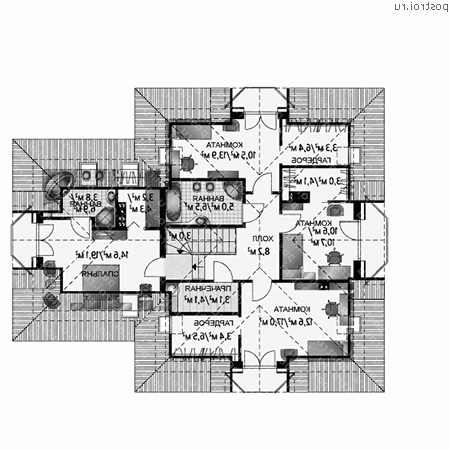 A-348-1P проект одноэтажного дома из пенобетона с мансардой и гаражом размером 12 на 15  - мансарда