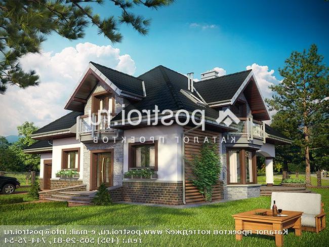 A-348-1P проект одноэтажного дома из пенобетона с мансардой и гаражом размером 12 на 15 