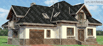 A-348-1P проект одноэтажного дома из пенобетона с мансардой и гаражом размером 12 на 15  - вид справа