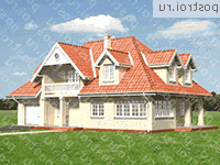 A-349-1K проект одноэтажного коттеджа из кирпича с мансардой и гаражом размером 10 на 16  - вид спереди