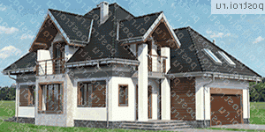 A-357-1P проект одноэтажного дома из газобетона с мансардой и гаражом размером 16 на 12  - вид спереди