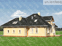 A-364-1P проект одноэтажного коттеджа из пеноблоков с мансардой и гаражом размером 16 на 14 - вид слева A-364-1P проект одноэтажного коттеджа из пеноблоков с мансардой и гаражом размером 16 на 14 - вид слева