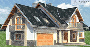 A-365-1P проект одноэтажного коттеджа из пеноблоков с мансардой и гаражом размером 11 на 19  - вид справа