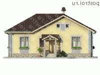 B-090-1P проект одноэтажного коттеджа из пеноблока размером 12 на 12  - вид спереди