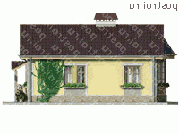 B-090-1P проект одноэтажного коттеджа из пеноблока размером 12 на 12  - вид слева