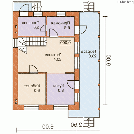 C-103-1K проект одноэтажного коттеджа из кирпича с мансардой размером 9 на 9  - 1-й этаж
