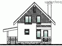 C-103-1K проект одноэтажного коттеджа из кирпича с мансардой размером 9 на 9  - вид спереди