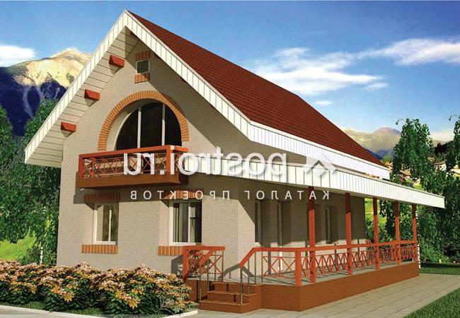 C-103-1K проект одноэтажного коттеджа из кирпича с мансардой размером 9 на 9 