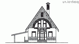 C-120-1P проект одноэтажного коттеджа из газобетона с мансардой и гаражом размером 8 на 8  - вид спереди