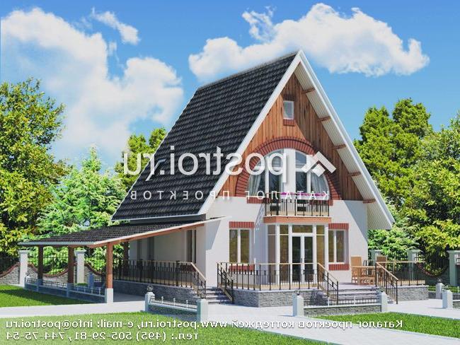 C-120-1P проект одноэтажного коттеджа из газобетона с мансардой и гаражом размером 8 на 8 