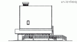 C-120-1P проект одноэтажного коттеджа из газобетона с мансардой и гаражом размером 8 на 8  - вид справа