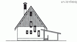 C-120-1P проект одноэтажного коттеджа из газобетона с мансардой и гаражом размером 8 на 8  - вид сзади