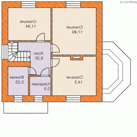C-129-1P проект одноэтажного коттеджа из газобетона с мансардой размером 8 на 10  - мансарда