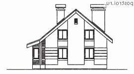 C-129-1P проект одноэтажного коттеджа из газобетона с мансардой размером 8 на 10  - вид сзади