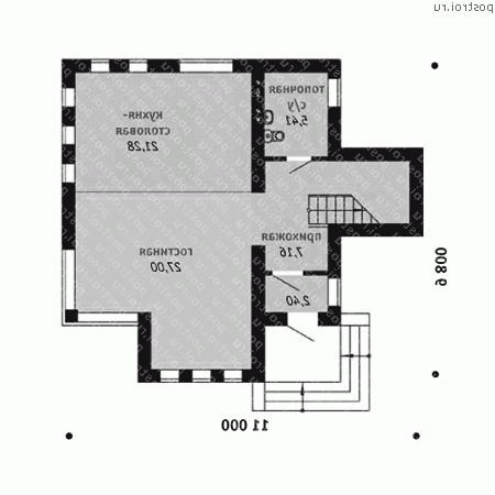 C-131-1P проект одноэтажного дома из газобетона с мансардой размером 10 на 11 - 1-й этаж C-131-1P проект одноэтажного дома из газобетона с мансардой размером 10 на 11 - 1-й этаж