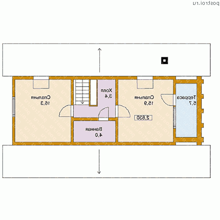 D-122-1D проект одноэтажного деревянного коттеджа из бревна с мансардой размером 7 на 11  - мансарда