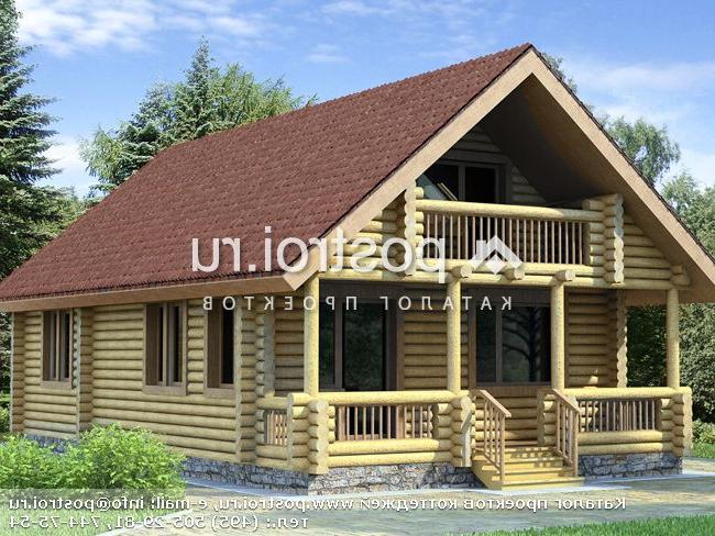 D-122-1D проект одноэтажного деревянного коттеджа из бревна с мансардой размером 7 на 11 