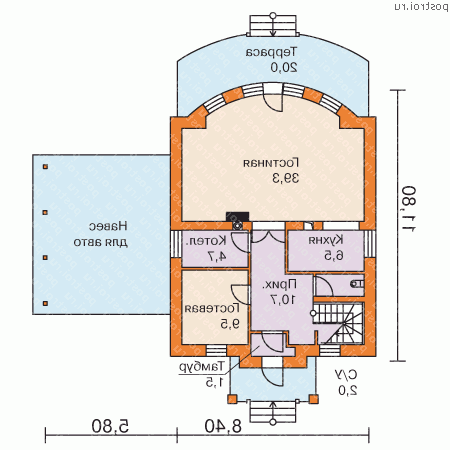 D-139-1P проект двухэтажного дома из газобетона с гаражом размером 17 на 15  - 1-й этаж