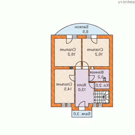 D-139-1P проект двухэтажного дома из газобетона с гаражом размером 17 на 15  - 2-й этаж