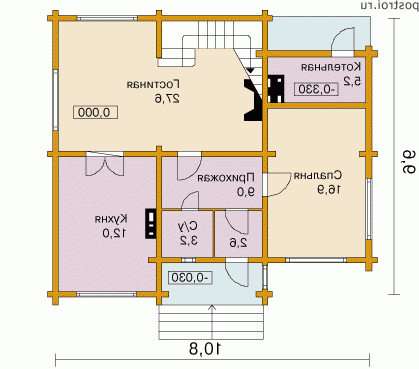D-152-1D проект одноэтажного деревянного коттеджа из бруса с мансардой размером 10 на 11 - 1-й этаж D-152-1D проект одноэтажного деревянного коттеджа из бруса с мансардой размером 10 на 11 - 1-й этаж