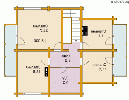 D-152-1D проект одноэтажного деревянного коттеджа из бруса с мансардой размером 10 на 11 - мансарда D-152-1D проект одноэтажного деревянного коттеджа из бруса с мансардой размером 10 на 11 - мансарда