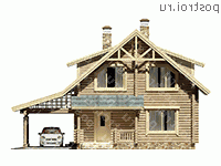 D-153-1D проект одноэтажного деревянного коттеджа из бревна с мансардой и гаражом размером 10 на 12 - вид спереди