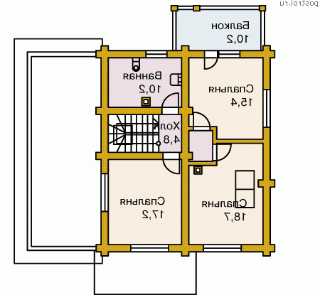 D-153-1D проект одноэтажного деревянного коттеджа из бревна с мансардой и гаражом размером 10 на 12 - мансарда