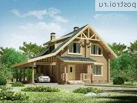 D-153-1D проект одноэтажного деревянного коттеджа из бревна с мансардой и гаражом размером 10 на 12