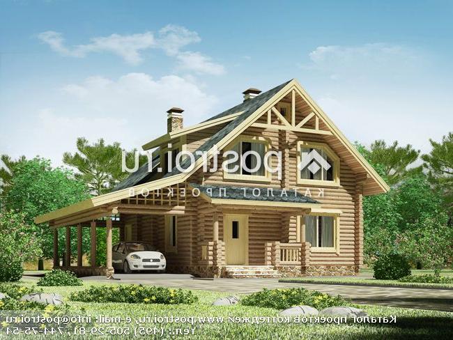D-153-1D проект одноэтажного деревянного коттеджа из бревна с мансардой и гаражом размером 10 на 12
