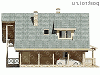 D-153-1D проект одноэтажного деревянного коттеджа из бревна с мансардой и гаражом размером 10 на 12 - вид справа