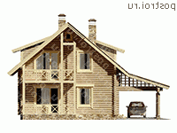 D-153-1D проект одноэтажного деревянного коттеджа из бревна с мансардой и гаражом размером 10 на 12 - вид сзади