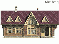 D-160-1D проект одноэтажного деревянного дома из бревна с мансардой размером 7 на 14  - вид спереди