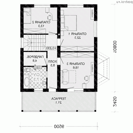 D-165-2P проект одноэтажного дома из пеноблоков с мансардой размером 11 на 11  - мансарда