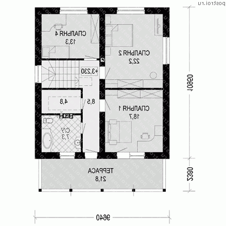 D-168-1P проект двухэтажного дома из пеноблоков размером 10 на 11 - 2-й этаж D-168-1P проект двухэтажного дома из пеноблоков размером 10 на 11 - 2-й этаж