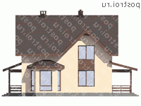 D-192-1P проект двухэтажного коттеджа из пенобетона с гаражом размером 11 на 15  - вид слева
