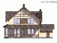 D-192-1P проект двухэтажного коттеджа из пенобетона с гаражом размером 11 на 15  - вид сзади