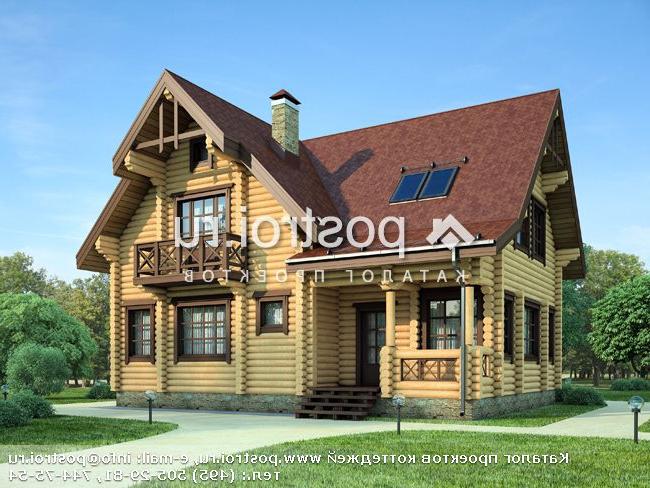 D-198-1D проект двухэтажного деревянного коттеджа из бревна размером 12 на 13 