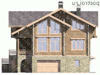 D-388-1D проект двухэтажного деревянного дома из бруса с цоколем и мансардой и гаражом размером 13 на 15 - вид слева